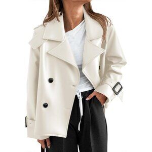 🆕Womens  Apricot Faux Leather Jacket | Button Down Moto Coat | Trendy Fall